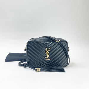 SAINT LAURENT LOU BLK CHEVRON LEA & GHW CAMERA CROSSBODY BAG