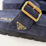 PRADA NAVY SUEDE DOUBLE STRAP BUCKLE SANDALS sz 35.5 - BLuxe Boutique