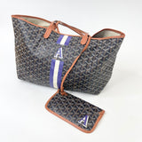 GOYARD ST LOUIS PM BLK COATED CANVAS TOTE + POUCH