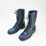 CHANEL NAVY LEA COMBAT BOOTS sz 38