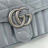 GUCCI SMALL MARMONT FLAP BAG IN GRAY LEA & SHW