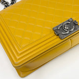 CHANEL MEDIUM BOY BAG IN YELLOW QUILTED LAMBSKIN & RUTHENIUM HW