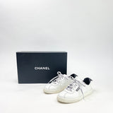 CHANEL WHITE LEATHER LOGO LACE SNEAKERS sz 34