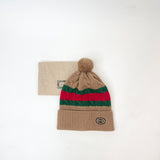 GUCCI BEIGE WEB WOOL KNIT HAT UNISEX