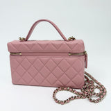 CHANEL SLIM VANITY TOP HANDLE W CHAIN IN PINK CAVIAR LEA & LIGHT GHW