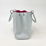 CHRISTIAN DIOR DIORISSIMO MEDIUM TOTE BAG + ZIP WRISTLET POUCH IN LT BLUE & FUCSHIA PEBBLED LEA & SHW