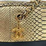 CHANEL IRRIDESCENT GOLD PYTHON & BLK CALF LEA BOWLER BAG