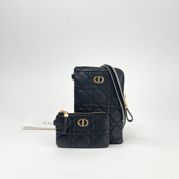 DIOR CARO POUCH IN CANNAGE BLK LEA & GHW