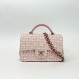CHANEL PINK TWEED MINI TOP HANDLE BAG