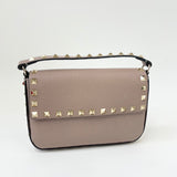 VALENTINO ROCKSTUD POUDRE PEBBLED LEATHER TOP HANDLE MINI CROSSBODY