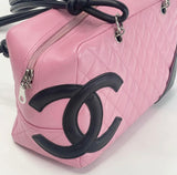 CHANEL CAMBON CC PINK & BLK QUILTED CALF SKIN LEATHER SHOULDER BAG