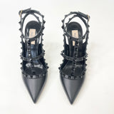 VALENTINO ROCKSTUD NOIR/BLK MATTE LEA PUMPS sz 39