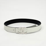 CHANEL REVERSIBLE BLK & WHT LAMBSKIN LEA BELT W SILVER CC BUCKLE