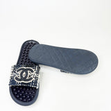 CHANEL NAVY TWEED & RUBBER SLIDES sz 39
