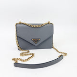 PRADA GREY SAFFIANO LEA FLAP CROSSBODY
