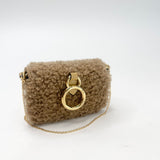 FENDI NANO BAGUETTE BAG CHARM / CROSSBODY BRN SHEARLING & GHW