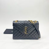 SAINT LAURENT ENVELOPE TWO WAY IN BLK GRAIN DE POUDRE LEA & GHW