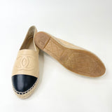 CHANEL BEIGE/ BLK LEA ESPADRILLES sz 39