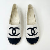 CHANEL WHT/ BLK TINSEL ESPADRILLES sz 39
