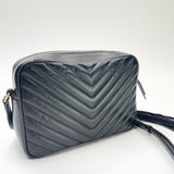 SAINT LAURENT LOU BLK CHEVRON LEA & GHW CAMERA CROSSBODY BAG