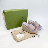 GUCCI JUMBO GG LILAC & BEIGE PLATFORM WEDGES sz 36.5