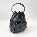 PRADA DUET TOP HANDLE BUCKET BAG IN BLK CALFSKIN LEA & GHW