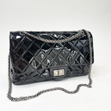 CHANEL 227 REISSUE BLK PATENT & RUTHENIUM HE DOUBLE FLAP BAG