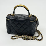 CHANEL RECTANGULAR METAL TOP HANDLE VANITY IN BLK LMBSKN & BRUSHED GHW