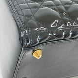 CHRISTIAN DIOR LADY DIOR LARGE TOTE IN BLK PATENT LEA & GHW