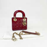 CHRISTIAN DIOR MINI LADY DIOR IN RED PATENT LEA & GHW - BLuxe Boutique