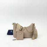 PRADA RE EDITION 2005 CROSSBODY IN BEIGE SAFFIANO LEA & GHW