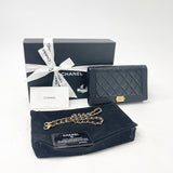 CHANEL BOY CLUTCH W CHAIN IN BLK LMB LEA & AGED GHW