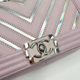 CHANEL BOY IN LIGHT PINK & IRIDESCENT METALLIC CHEVRON CALFSKIN LEA & SHW - BLuxe Boutique
