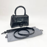 BALENCIAGA XS HOURGLASS IN BLK EMBOSSED LEA & MATTE BLK HW