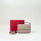 VALENTINO ROCKSTUD POUDRE PEBBLED LEATHER TOP HANDLE MINI CROSSBODY