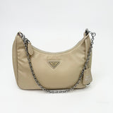 PRADA RE EDITION 2005 CROSSBODY IN DESSERT BEIGE NYLON & SHW