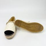 CHANEL CHAIN BEIGE & BLK QUILTED LEA ESPADRILLES sz 34