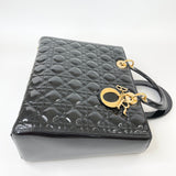 CHRISTIAN DIOR LADY DIOR LARGE TOTE IN BLK PATENT LEA & GHW