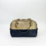 CHANEL IRRIDESCENT GOLD PYTHON & BLK CALF LEA BOWLER BAG