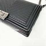 CHANEL LARGE BLK CHEVRON LMSKN LEATHER W RUTHENIUM HW BOY - BLuxe Boutique
