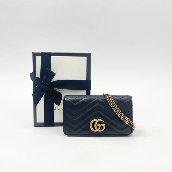 GUCCI MARMONT MINI BLK LEA FLAP CROSSBODY