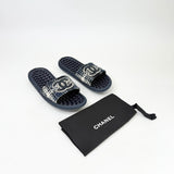CHANEL NAVY TWEED & RUBBER SLIDES sz 39