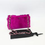 CHANEL FUCHSIA RABBIT FUR CLUTCH ON STRAP