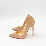 CHRISTIAN LOUBOUTIN SO KATE PUMPS IN BEIGE PATENT sz 34.5