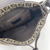 FENDI ZUCCHINO CANVAS & BRN LEA MINI FLAP HOBO SHOULDER BAG