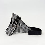 PRADA TRIANGLE CROSSBODY IN CRYSTAL & BLK SATIN