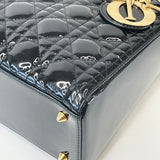 CHRISTIAN DIOR LADY DIOR MEDIUM IN BLK PAT & GHW W STRAP