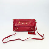 BALENCIAGA LE CITY CLUTCH ON STRAP IN RED ARENA LMBSKIN LEA & GHW