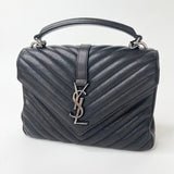 SAINT LAURENT MEDIUM COLLEGE BAG IN BLK LEA & RHW