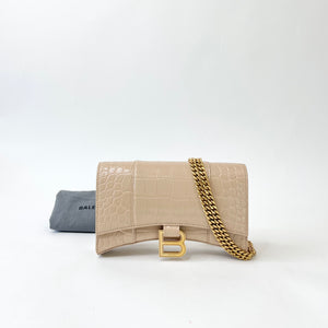 BALENCIAGA BEIGE CROC EMBOSSED LEA HOURGLASS WOC